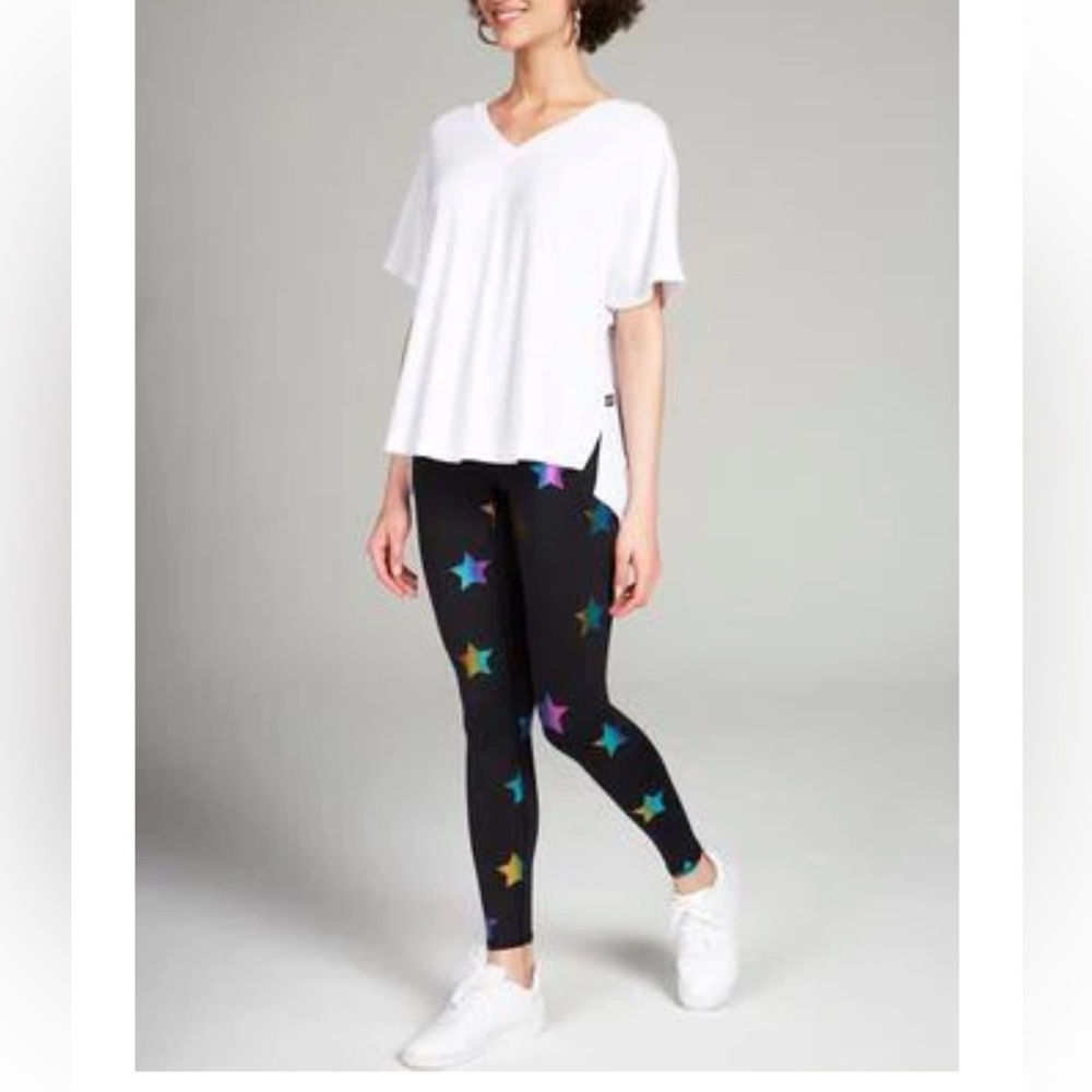 Terez foil printed rainbow star leggings